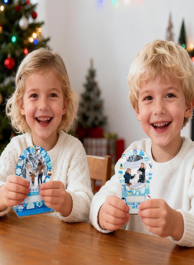 TICIAGA DIY Winter Wooden Photo Frame - 16 Set Winter Snow Globe Wooden Picture Frame with Polar Animal Snowman Snowflake Penguin Reindeer Felt Stickers for Holiday Classroom Activities - Image 5